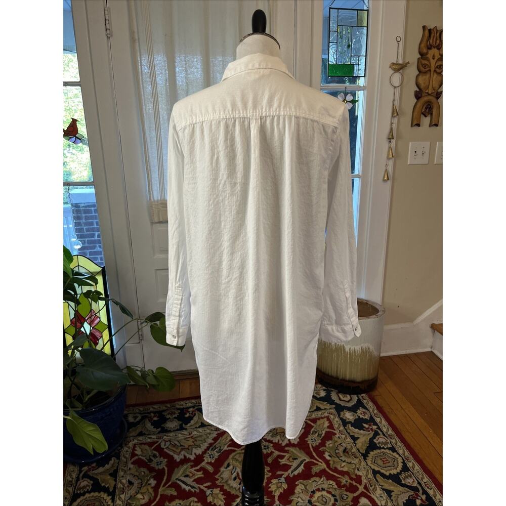 Beach Lunch Lounge L Tunic Long Sleeve White Stripe 100% Cotton Button Classic - Picture 5 of 9